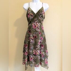 White House Black Market Floral Dress - Olive and Pink